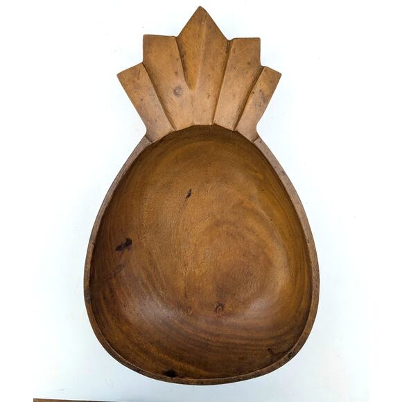 Vtg MCM Wooden Pineapple Shaped Carved Decorative Display Fruit Bowl 14"x9"x3" - Picture 1 of 16